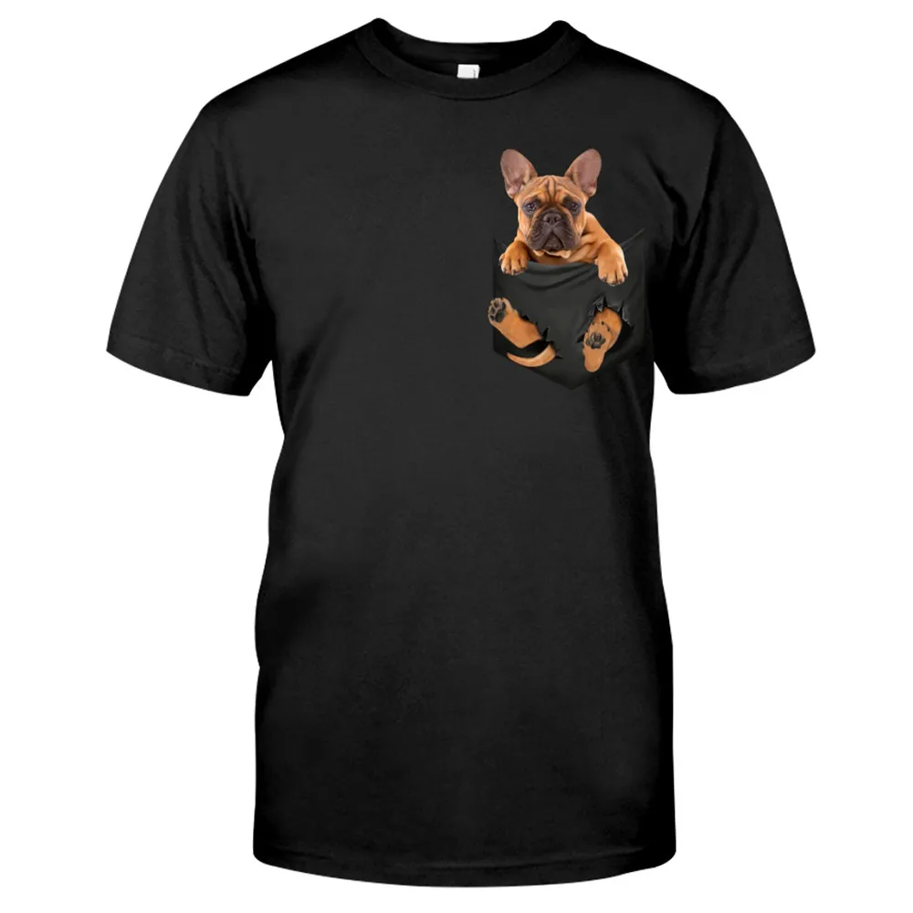 

CLOOCL Pets Dog Cotton T-Shirts Boston Terrier Pocket Print Tshirts Harajuku Casual Tops Hip Hop Cotton Black Tees S-7XL