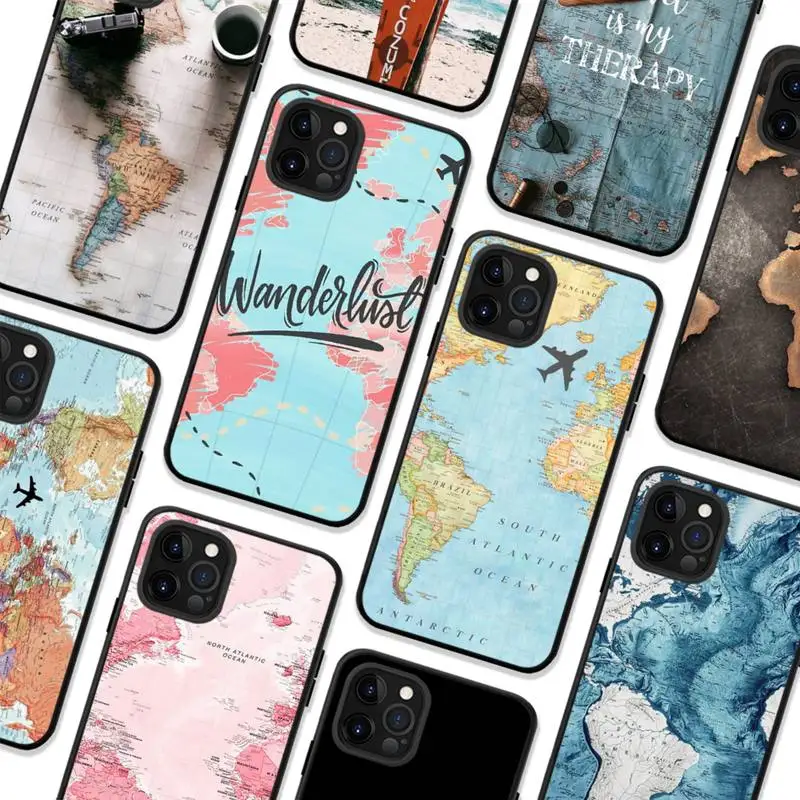 

World Map Travel Phone Case For iPhone 11 8 7 6 6S Plus X XS MAX 5 5S SE 2020 XR 11 pro DIY Funda capa