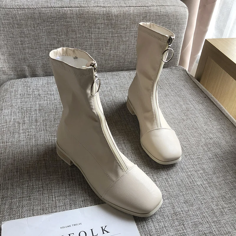 2020 г. женские ботинки новые модные кожаные на молнии спереди черного и