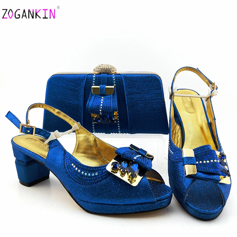 2020 зрелый Королевский синий цвет итальянская женская обувь и сумка в комплекте с