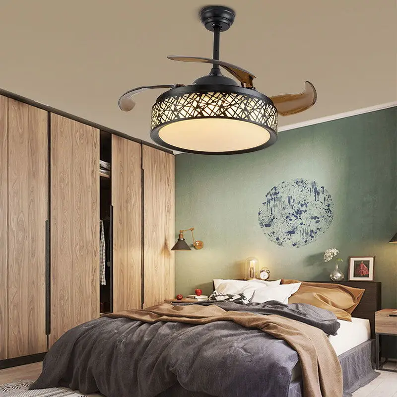 

42" Retractable Fan Chandelier 3 Color Changes 3 Speed Settings Pendant Light with Remote Control for Living Room Decor
