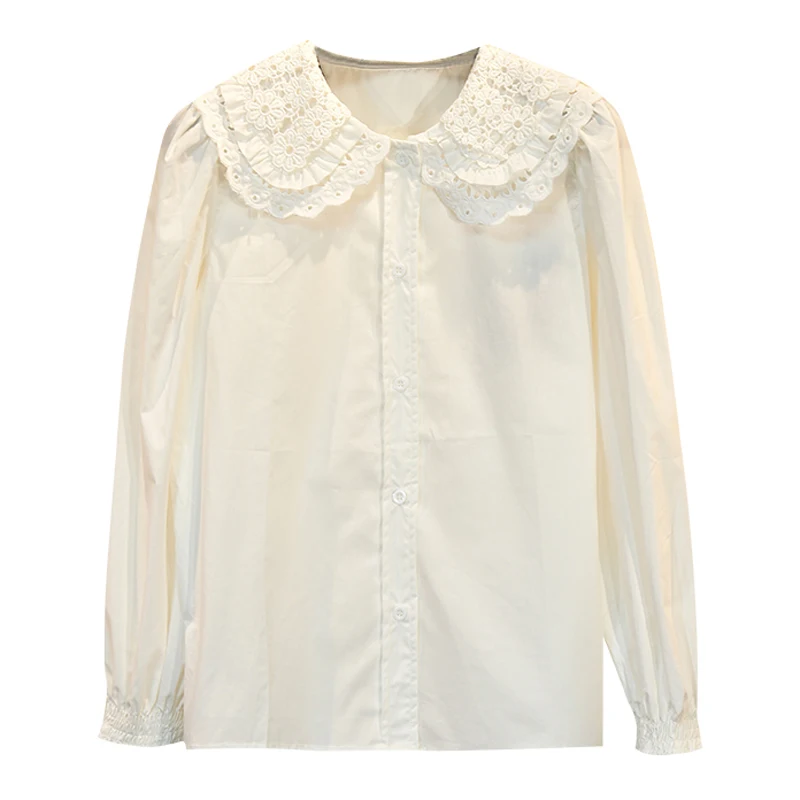 

Newest HIGH STREET Fashion 2021 Designer Blouse Women's Peter pan Collar puff sleeve Blouse Shirt