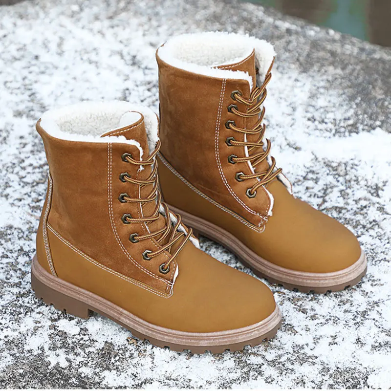 Women Winter Shoes Snow Boots Suede Mid Calf Plush Fur Velvet Warm Lace Up Non-slip outdoor | Обувь