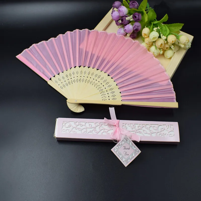 Pink Gift Box 150 шт белый розовый персонализированный Шелковый веер свадебный подарок ткань ручная складка вееров в подарочной коробке+ Индивидуальные имена+ Сумка из органзы - Цвет: Pink Gift Box
