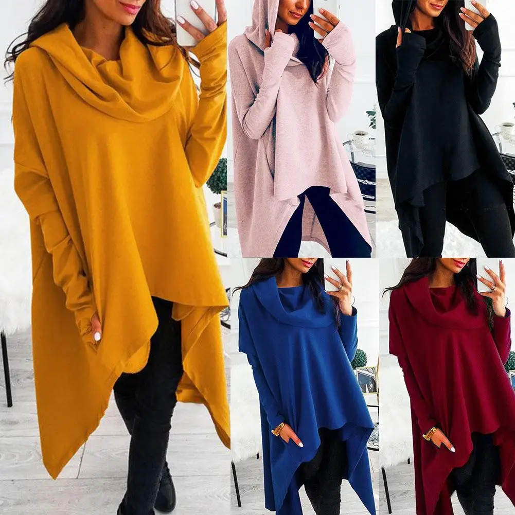 

Модная Повседневная Женская толстовка с капюшоном размера плюс, однотонная женская толстовка с капюшоном и длинным рукавом