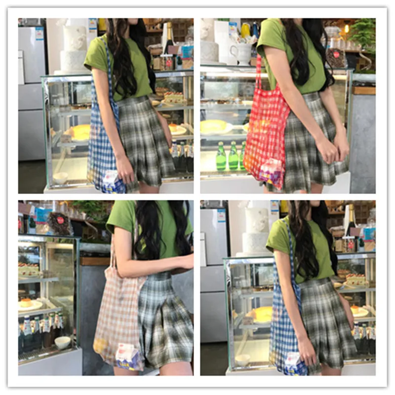 

Сетчатая прозрачная клетчатая сумка для покупок, Экологичная Женская многоразовая сумка для покупок с короткими ручками, Цветочный Фрукто...