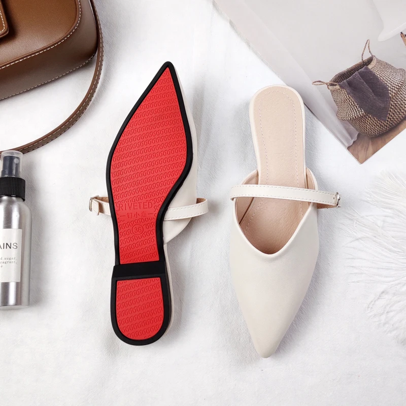 Designers Spring and Summer 2021 New Faux Leather Women's Flats with Pointed Toe Fashion Trend Slippers Flat Slippers for Women