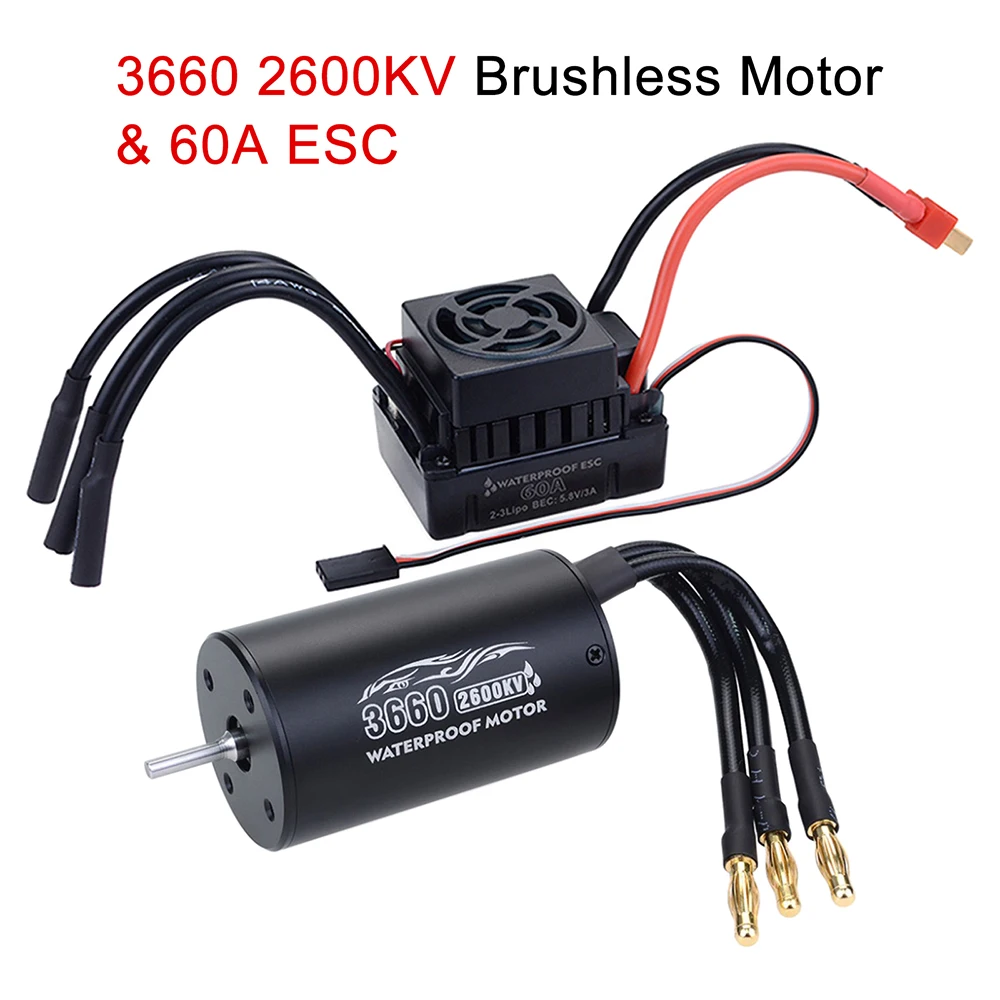 

Hot Sale Waterproof 3660 2600KV 3300KV Brushless Motor 60A ESC for Tamiya Traxxas 1/10 RC Car