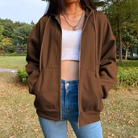 jacket outwear for women streetwear top brown zip up sweatshirt vintage pockets y2k egirl oversize hoodies long sleeve pullovers