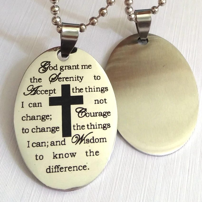 New 10pcs Silver Serenity Prayer Dog Tag With Black Printing Men's God Jesus Religious Stainless Steel Penant Necklace Wholesale |