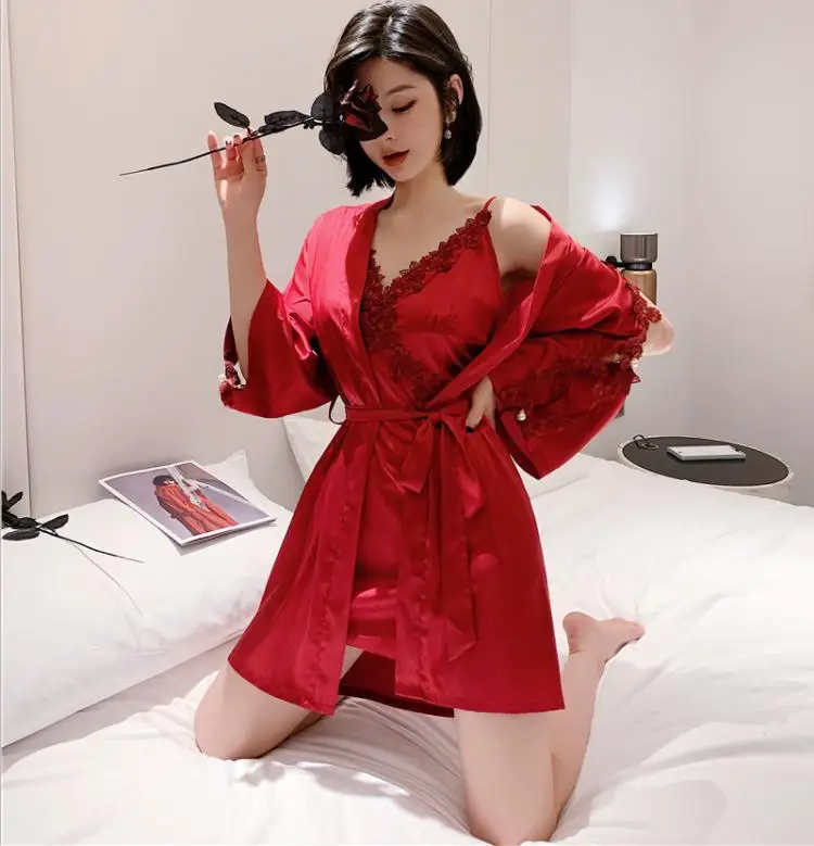 Комплект женский кружевной с длинным рукавом пикантная ночная рубашка