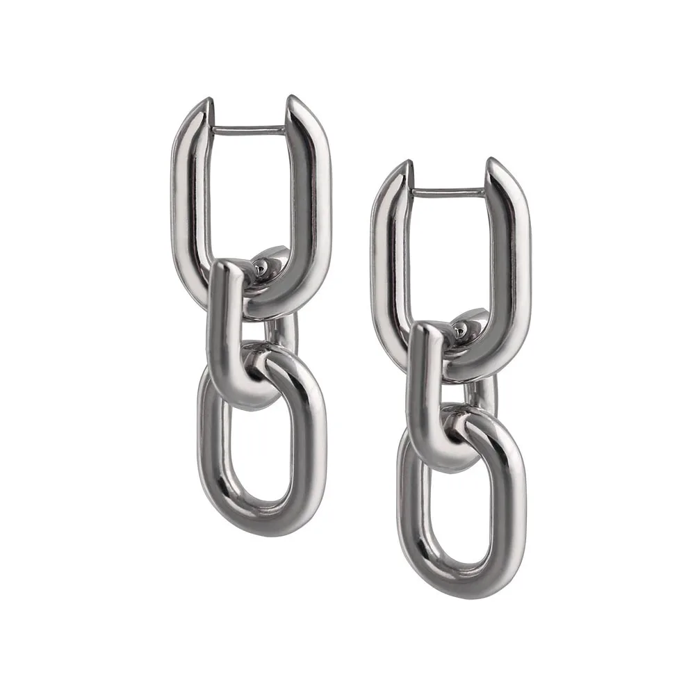 

Retro Geometric Long Thick Chain Exaggerated Metal Steel Earrings