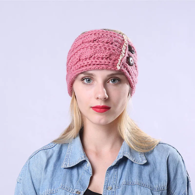 Новые женские зимние теплые вязаные повязки на голову с пуговицами крючком