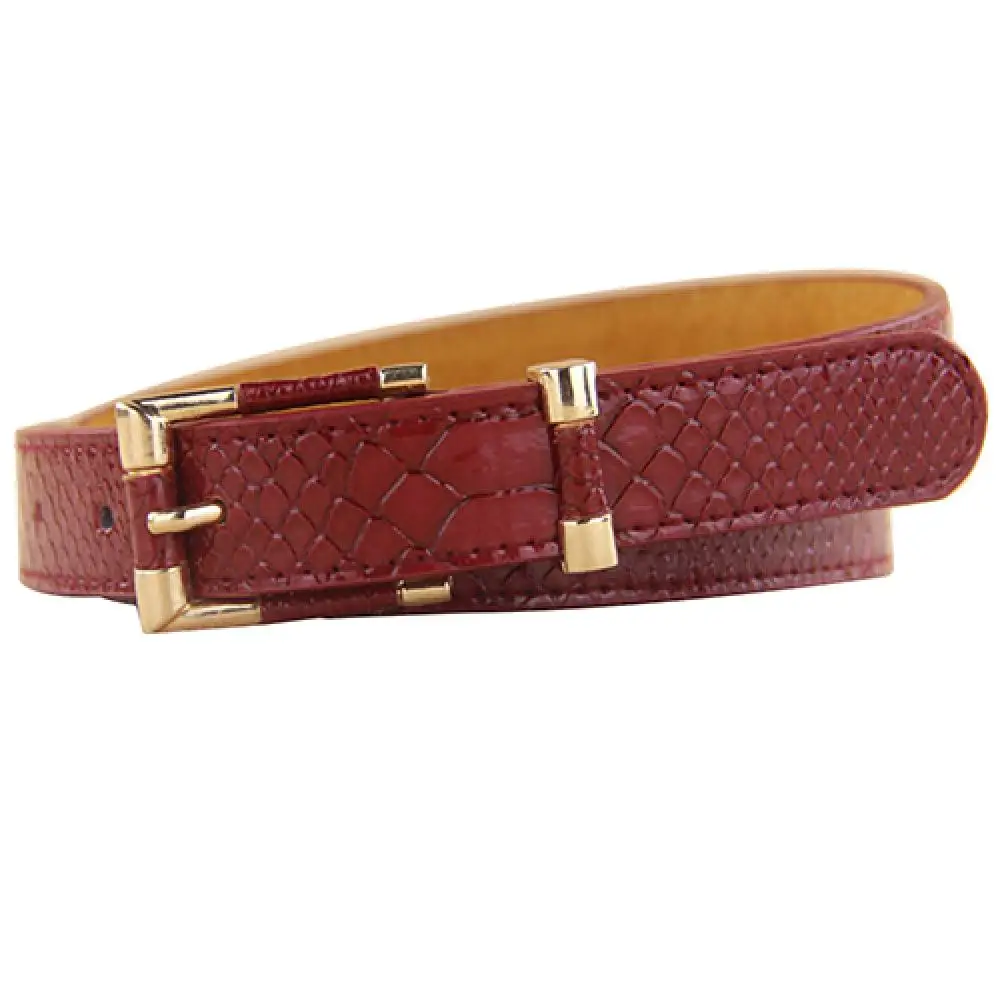 

Women Grainy Faux Leather Waist Belt Gold Tone Buckle Waistband Band Adjustable