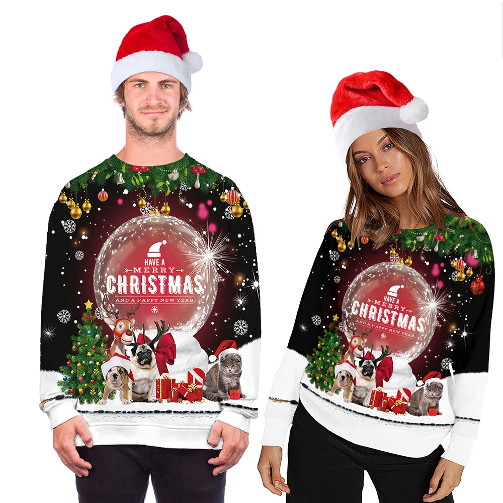

Unisex Ugly Christmas Sweater 3D Printed Funny Crew Neck Women Pullover Sweatshirts for Xmas Party Celebrations New Year