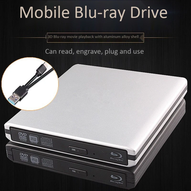 

External Blu Ray Dvd Drive 3D, USB 3.0 Typc C Portable Bluray Dvd Cd Optical Burner for Os Windows 7 8 10 Imac