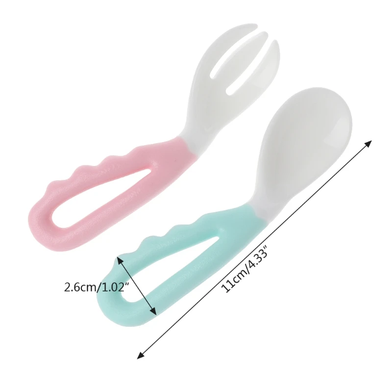 

2Pcs Baby Spoon Fork Set Solid Feeding Safe Pacifier Bending Learning Flatware