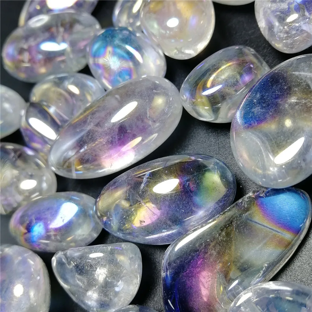 6pcs amazing aura rainbow quartz crystal chakra healing medaion gemstone reiki tumble gravel for decoration | Дом и сад