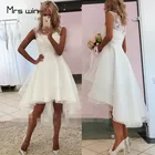 Свадебное платье Mrs win с круглым вырезом, кружевное пляжное свадебное платье, платье с высоким вырезом, Короткое свадебное платье, HR037