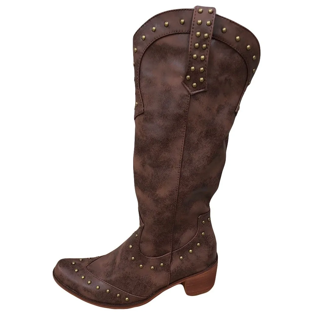 Женские ковбойские сапоги в английском стиле зимние кожаные В рыцарском с