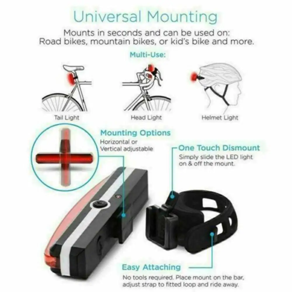 

LED Bicycle Bike Cycling Front Rear Tail Light USB Rechargeable 6 Modes Strong Flashing Quick Spotlight Night Dark