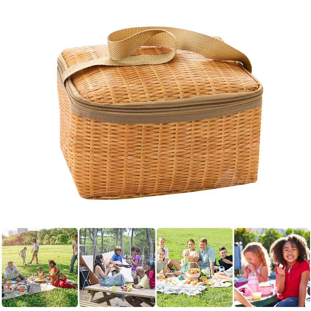 

Outdoor Picnic Bag Camping Wicker Rattan Insulated Thermal Cooler Food Container Basket Fruit Drink Beverage Storage Bag