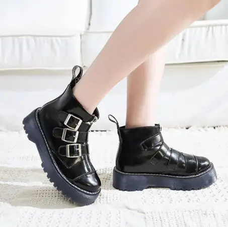 Женские ботильоны в британском стиле ботинки до щиколотки панк на платформе и