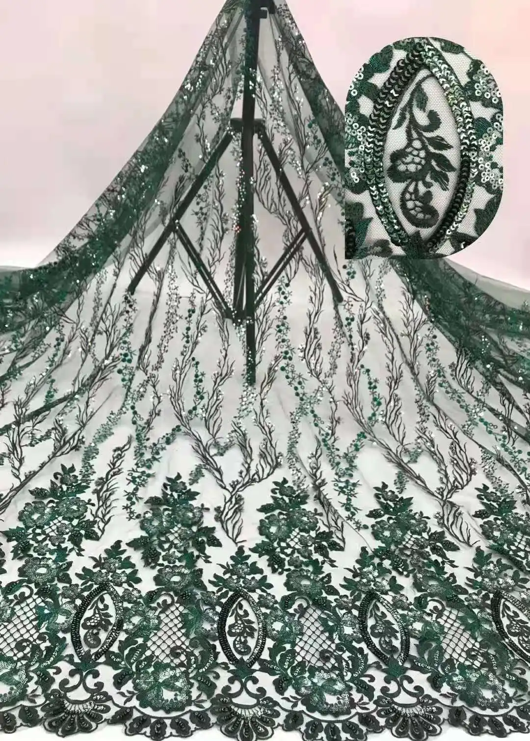 

High quality Sequins fabric French mesh lace New style With sequins Nigeria lace for Party banquet dresses evenintg dresss