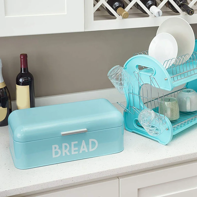 

Retro Bread Box for Kitchen Counter, Bread Bin Storage Container for Loaves, Pastries and More, Vintage Inspired Design, Turquoi