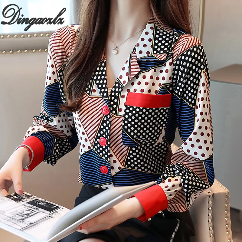 Dingaozlz blusa feminina Женские повседневные топы модная блузка с принтом корейская модная женская одежда шифоновая рубашка