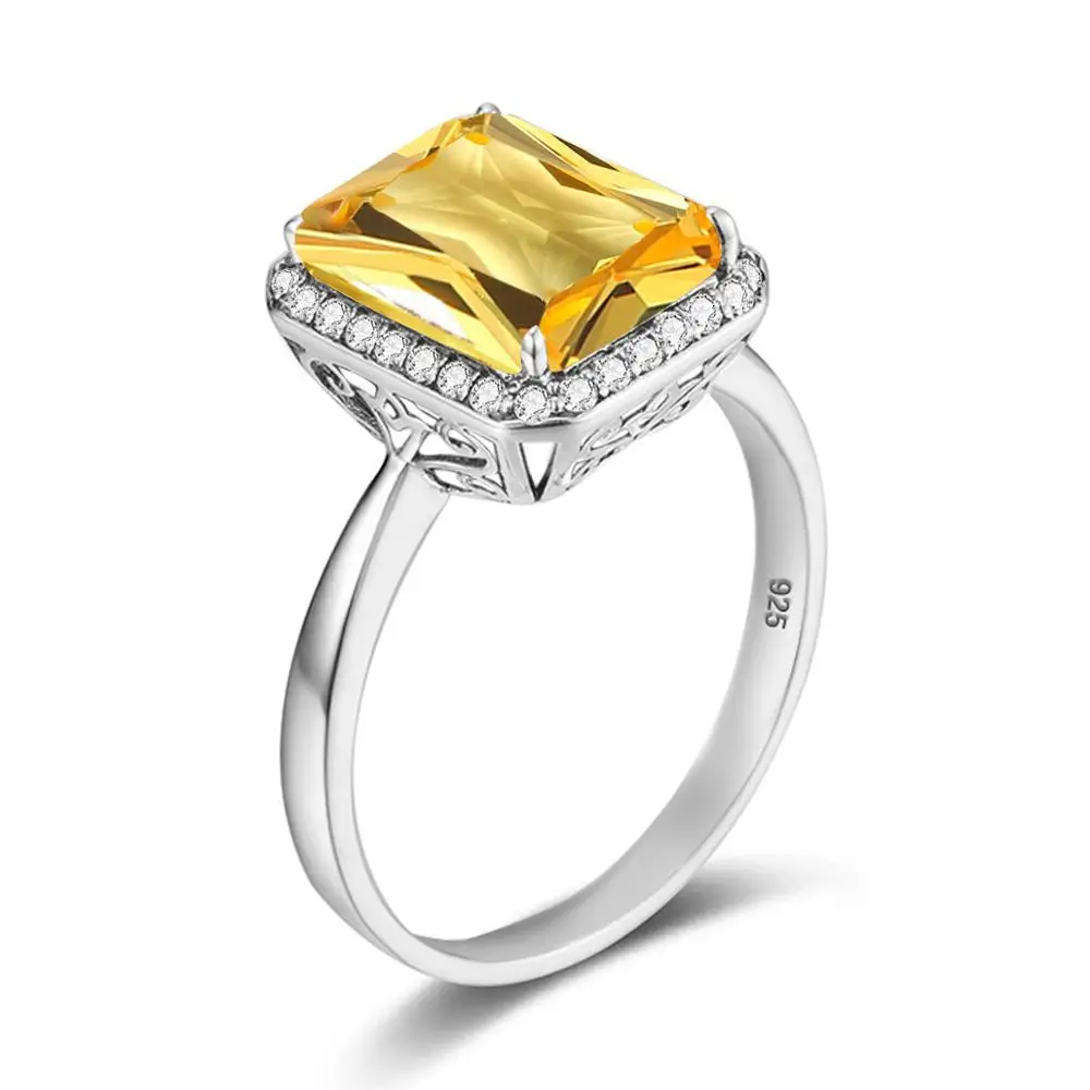 

Женское Обручальное кольцо из стерлингового серебра 925 пробы с желтым кристаллом, прямоугольной стороной и цирконием, классические ювелирн...