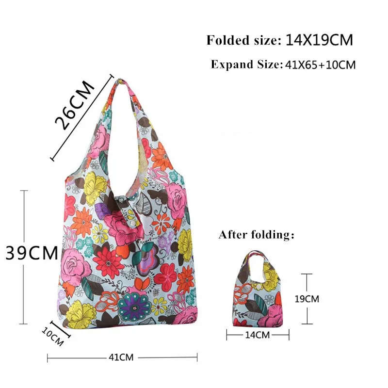 

Foldable Recycle Shopping BagEco Friendly Ladies Reusable Shopping Tote Bag Floral Fruit Vegetable Grocery Pocket