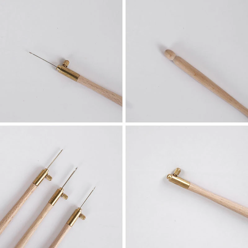 Французский крючок Вышивка Набор инструментов с 3 иглы деревянной ручкой крюк