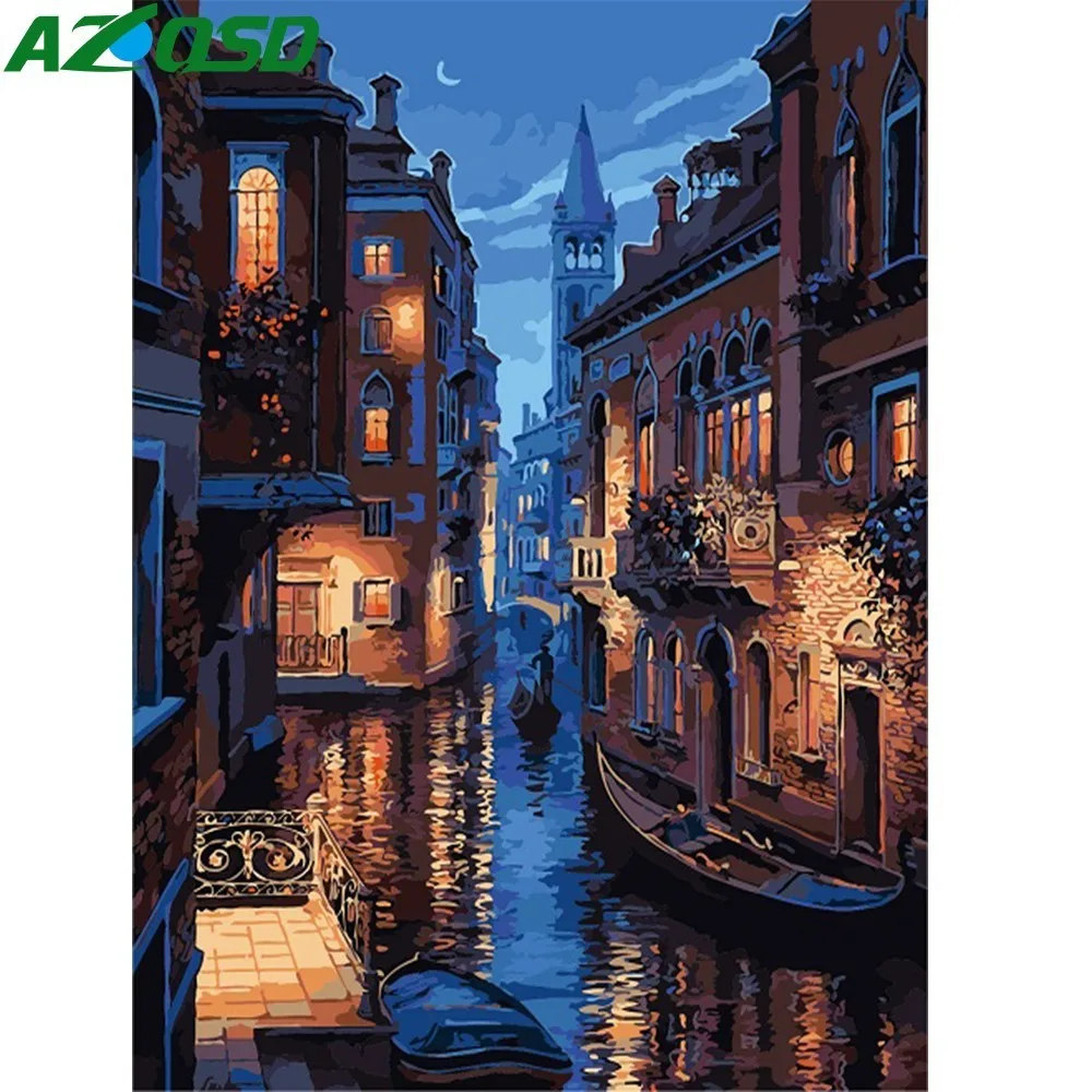AZQSD Венецианская красивая ночь картина по номерам на холсте 40x50 см Безрамная
