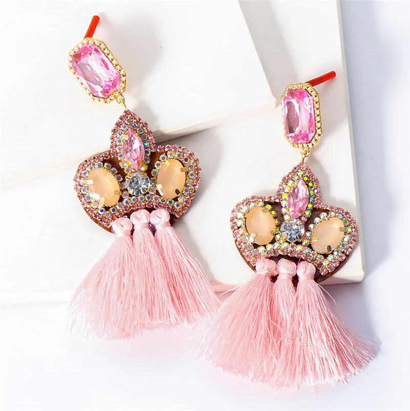 

Wholesale New Boho Handmade Fringed Statement Jewelry Long Tassel Big Earring Dangle Drop Crystal Earring For Women Oorbellen