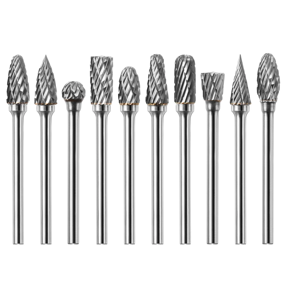 

VORCOOL 10pcs Tungsten Steel YG8 Carbide Rotary Burs 6mm Head Grinding Head Woodworking Engraving Drilling Polishing Drill Bit
