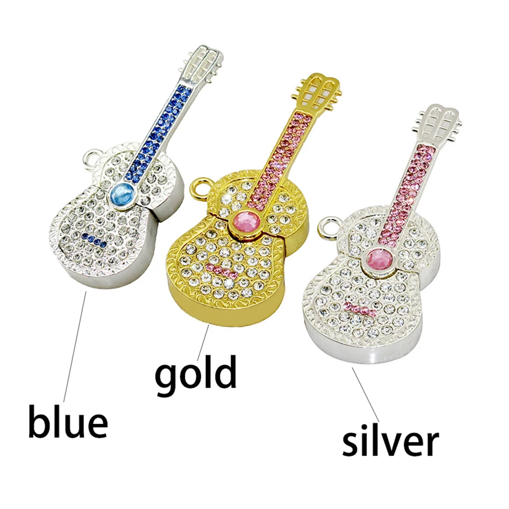 

Metal Crystal Guitar 128GB USB Flash Drive 8GB 16GB 32GB 64GB Pen Drive 256GB Pendrive Gold Silver Diamond Violin Memory Stick