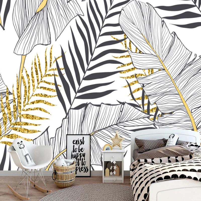 

Настенные 3D-обои на заказ в скандинавском стиле, простой Декор на стену в виде банановых листьев, черно-белых ладоней, для гостиной