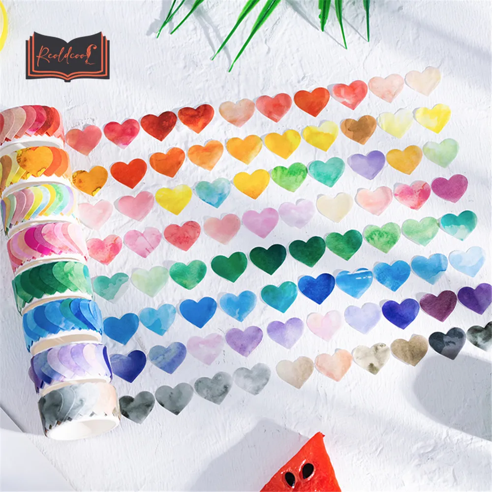 

100pcs/Roll Kawaii Love Heart Masking Tape Stationery DIY Scrpabooking Hand Account Journal Decorations Sealing Labels