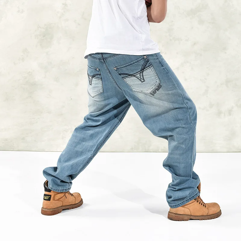 

46 Plus Size 2021 Summer High Quality Chic Men's Baggy Male Casual Denim Straight Pants Fashion Jeans Loose Trousers Streetwear