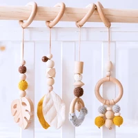 1set baby gym play nursery wood leaf sensory ring baby rattle toys wooden frame kids room decoration accessories baby gift