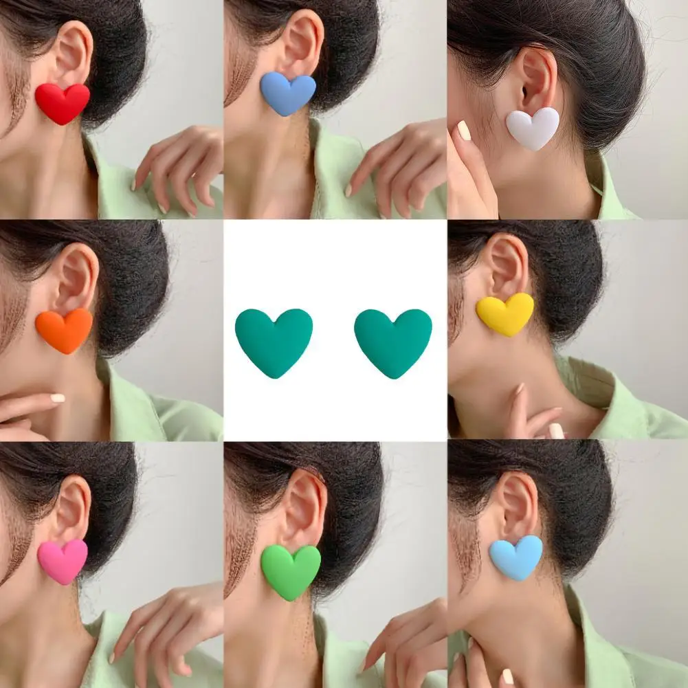 

Dropshipping 1 Pair Women Earrings Heart Shape Candy Color Lady Korean Style Long Lasting Stud Earrings for Dating