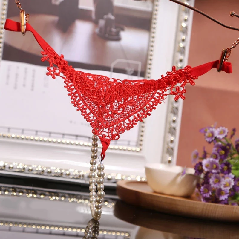 

Women Underwear Thong Briefs Lace Lingerie Panties Massage Pearl G-stings Hollow Thong Girls Embroidery T-back Panties Knickers