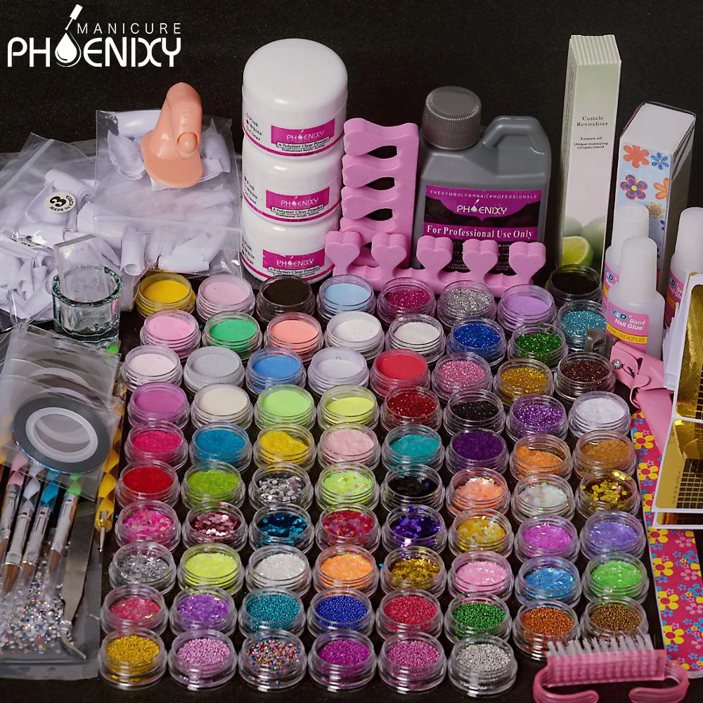 Акриловый мощный набор для ногтей все маникюра инструменты блеск стразы клей