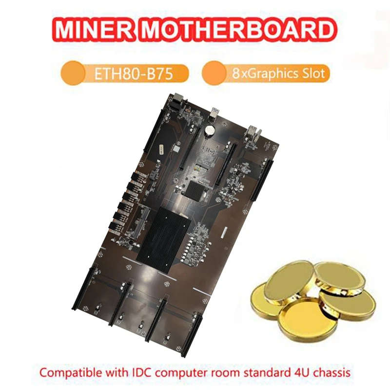 ETH80 B75 BTC Mining Motherboard+8X6PIN to Dual 8Pin Cable+G630 CPU 8XPCIE 16X LGA1155 Support 1660 2070 3090 RX580 GPU | Компьютеры и