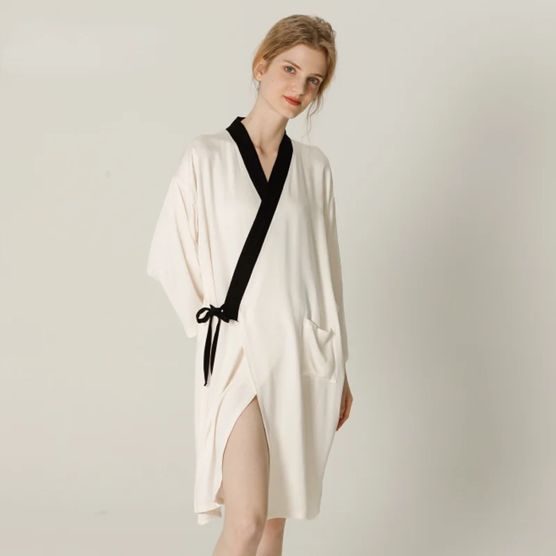 

Халат женский из вискозы, белая блестящая одежда для сна с длинным рукавом, пушистая Домашняя одежда-кимоно, осень