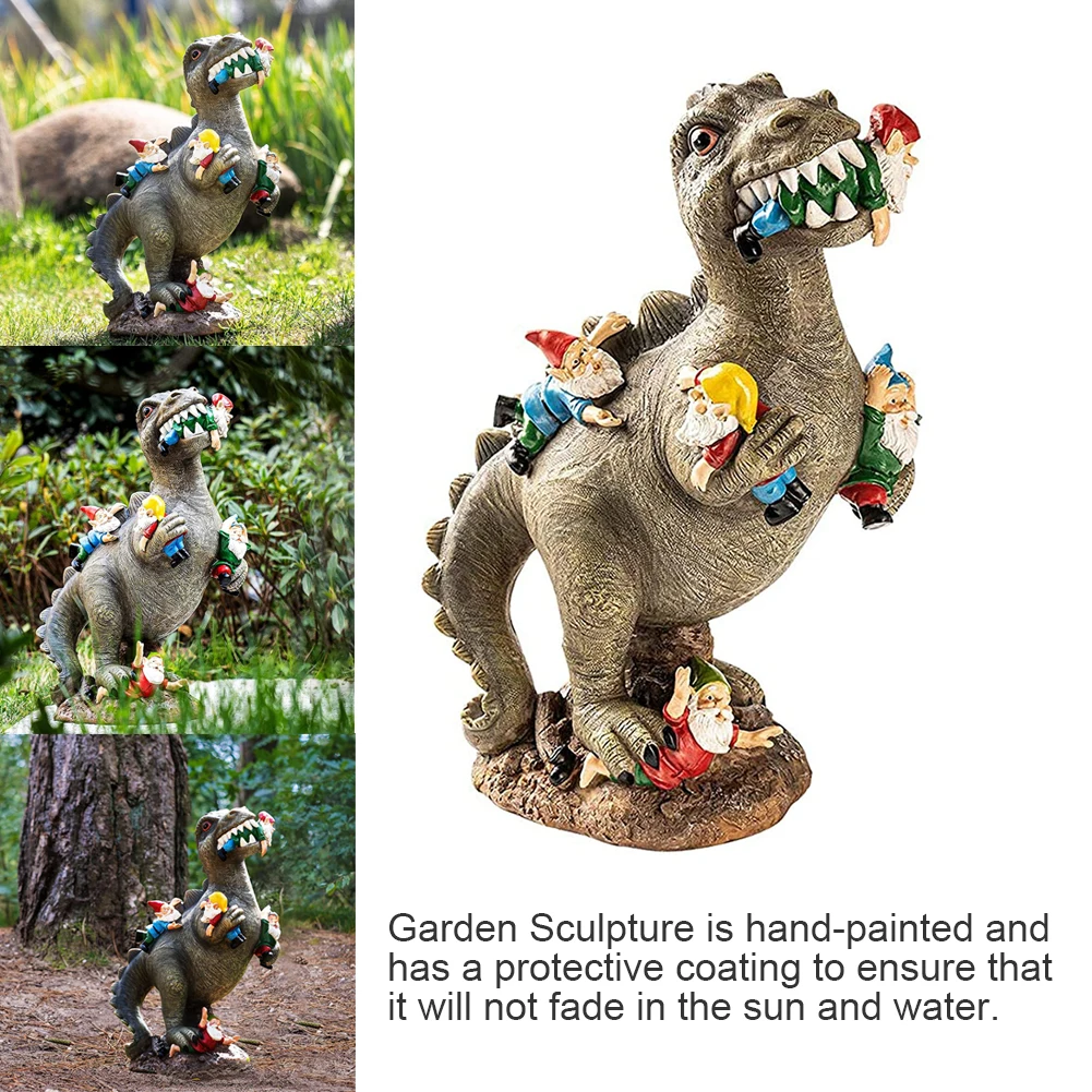 

2 Sizes Garden Dinosaur Statue Gnome Funny Dwarf Resin Statue Sculpture Home Outdoor Yard Art Ornament Lawn Garden Decoration