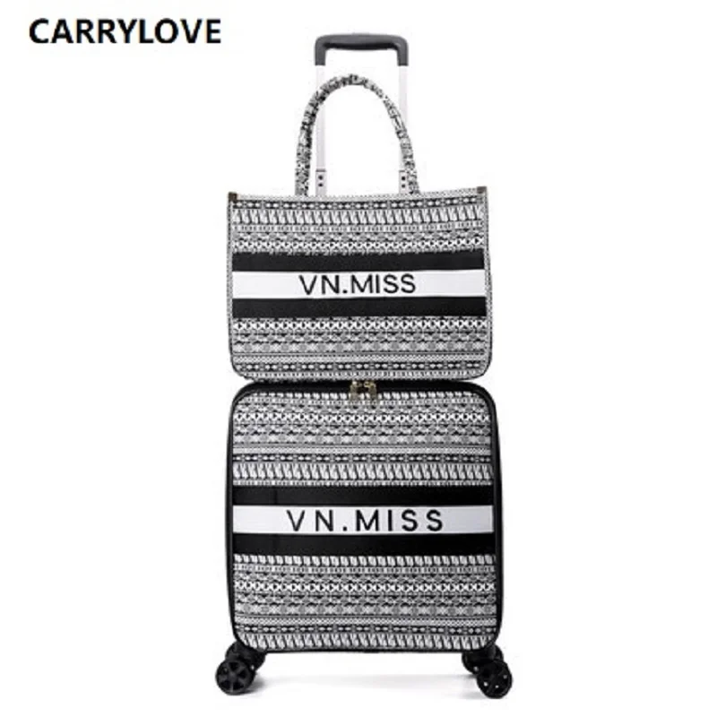 CARRYLOVE; Новинка; модная качественная 16/18/20/24 дюйма Холст Сумки из натуральной кожи и прокатки Чемодан фирменный туристический чемодан на вращающихся колесиках