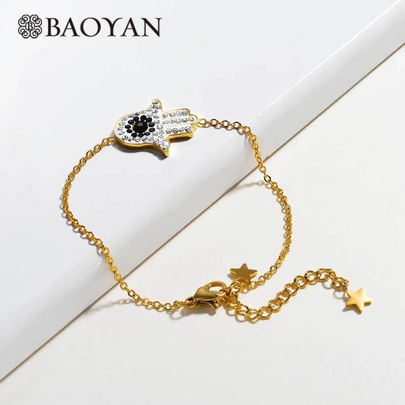 Женский браслет из нержавеющей стали Baoyan черно белый цепочка стразы ручная