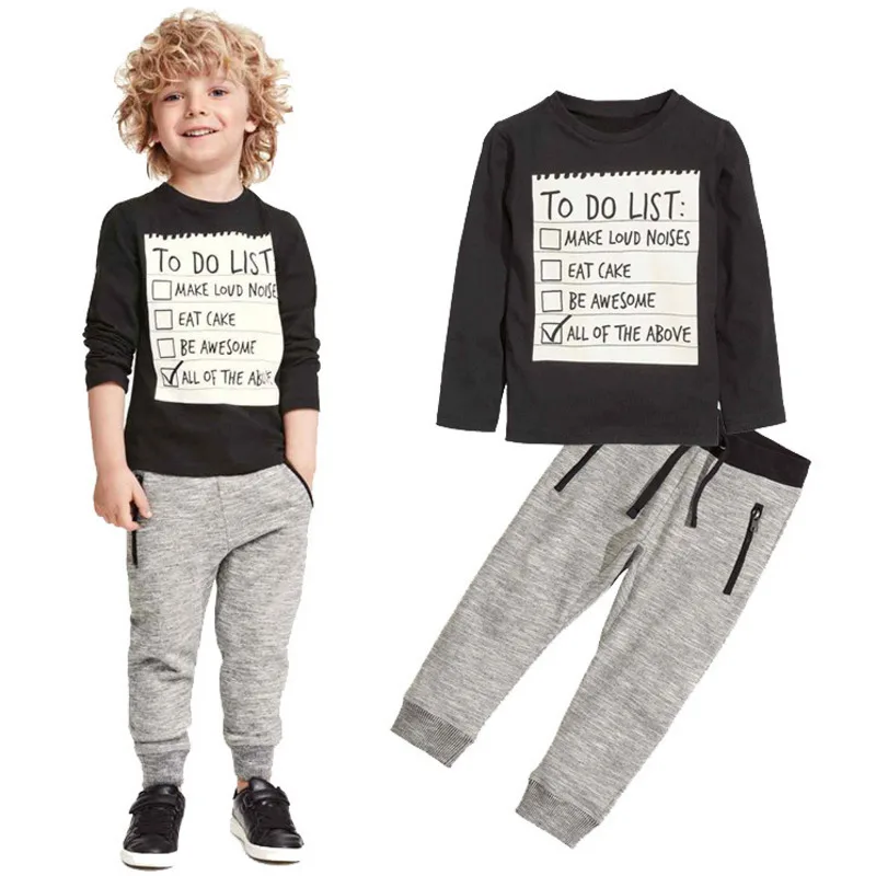 

Boy's Clothes Suit Long Sleeve Shirt Pants 2 Pcs Set Children's Clothing Kids Clothes Alphabet Patch Cotton T-shirt Set For Boys